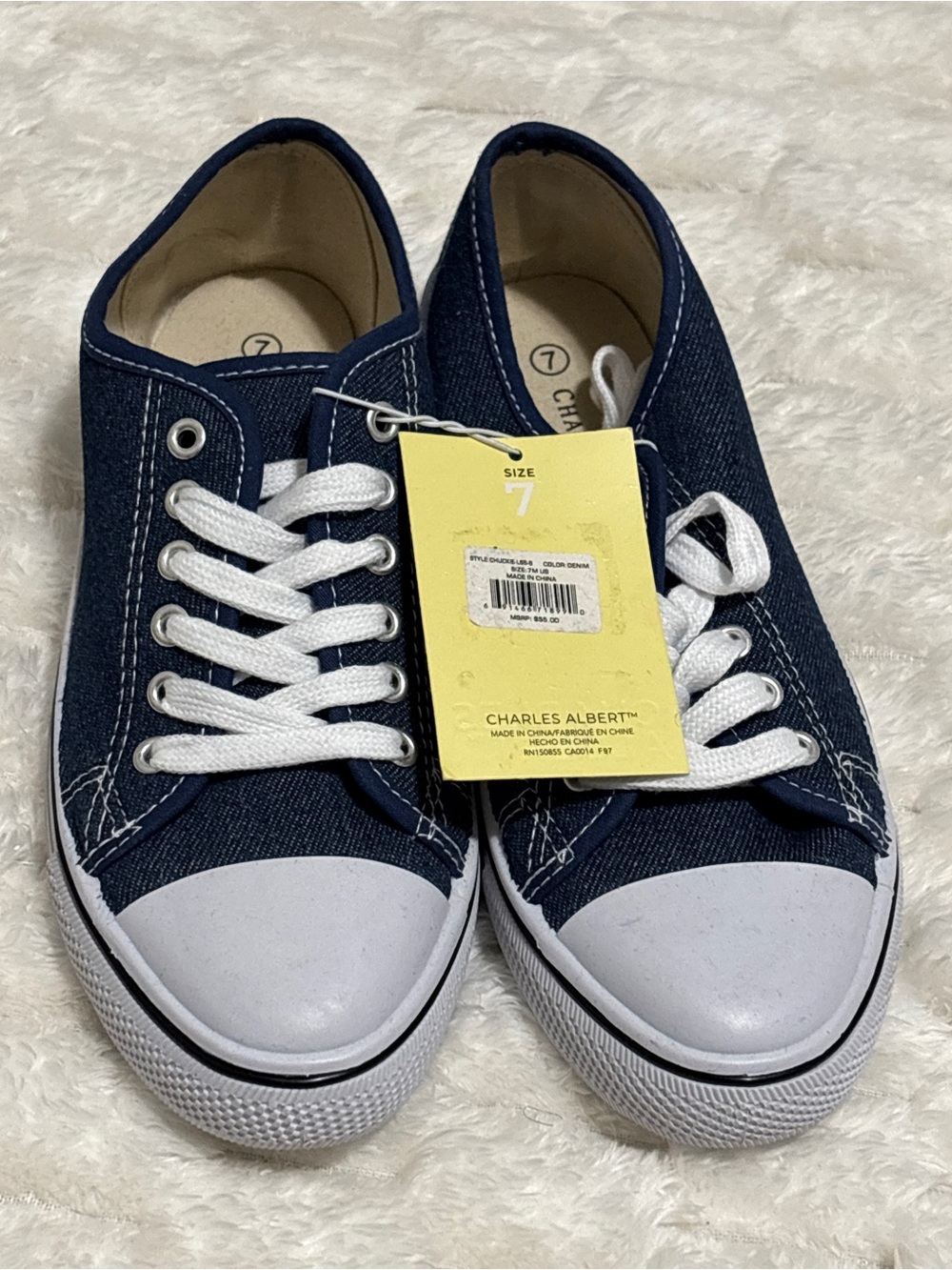 Charles Albert Navy and White Low-Top Canvas Sneakers